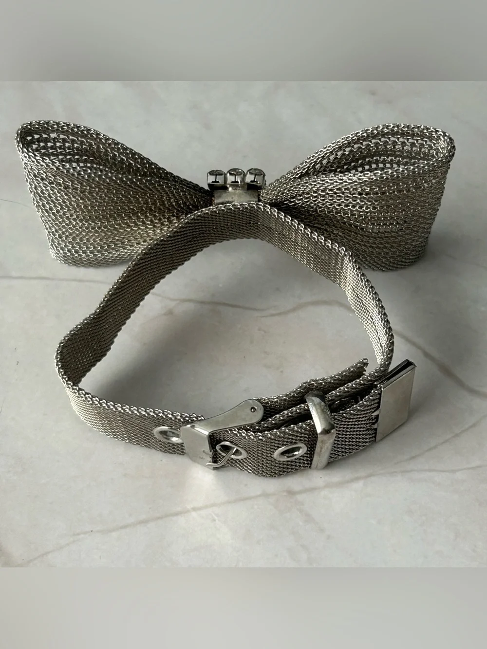 Silver Mesh Bow Bracelet with Crystal Accent